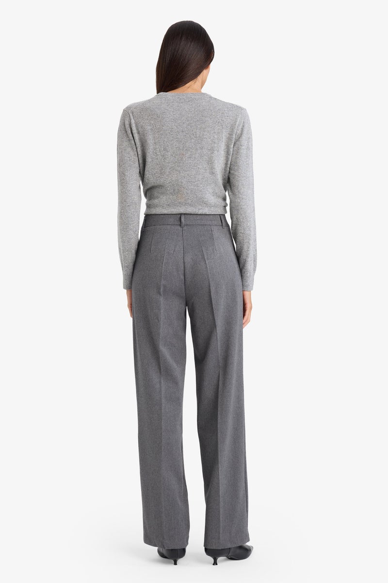 DeFacto Grey Woman Straight Fit High Waist Twill Trousers Casual - Image 5